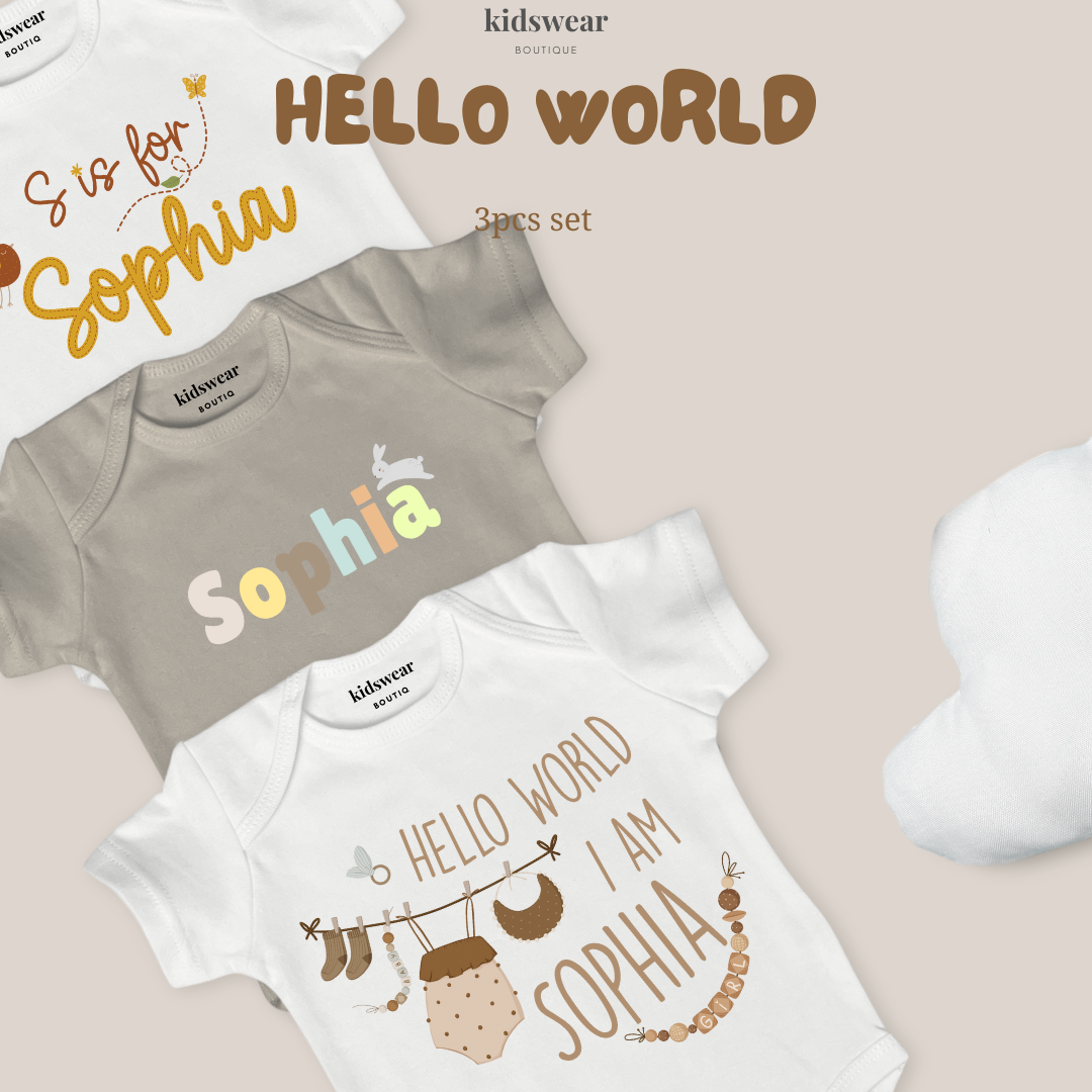 Bundle set - 3 pcs Hello World (sizes up to 18 months)